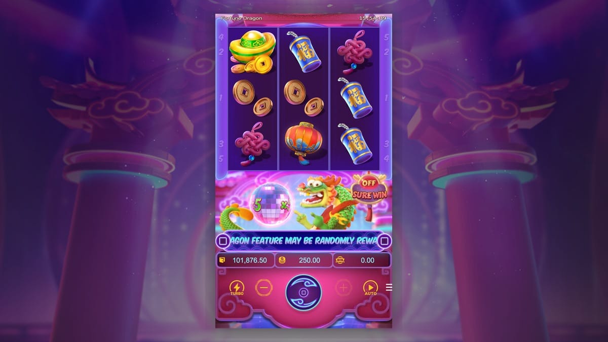 Multiplier Reel do Fortune Dragon revelando x5: multiplica todos os ganhos do giro pelo valor revelado. PG Soft.